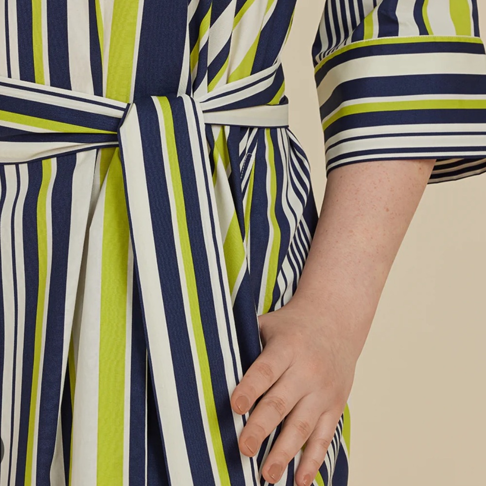 CARLA ROCKMORE Striped Maxi Dress in Navy and Lime w/ Belt - Picture 4 of 10